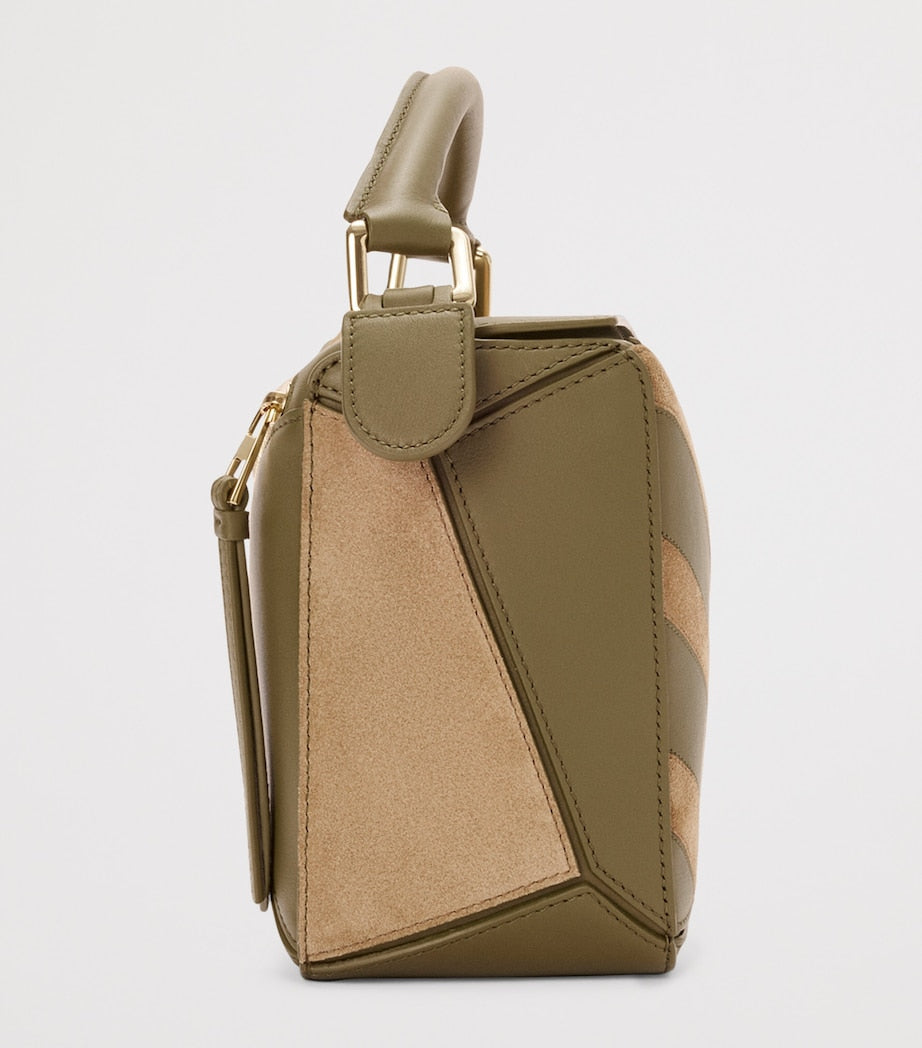 LOEWE Green Small Leather-Suede Puzzle Top-Handle Bag