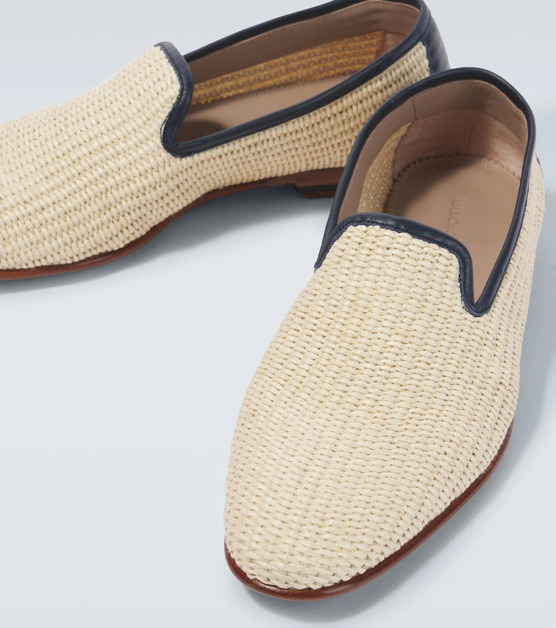 Manolo Blahnik - Mario deri şeritli rafya görünümlü loafer ayakkabı