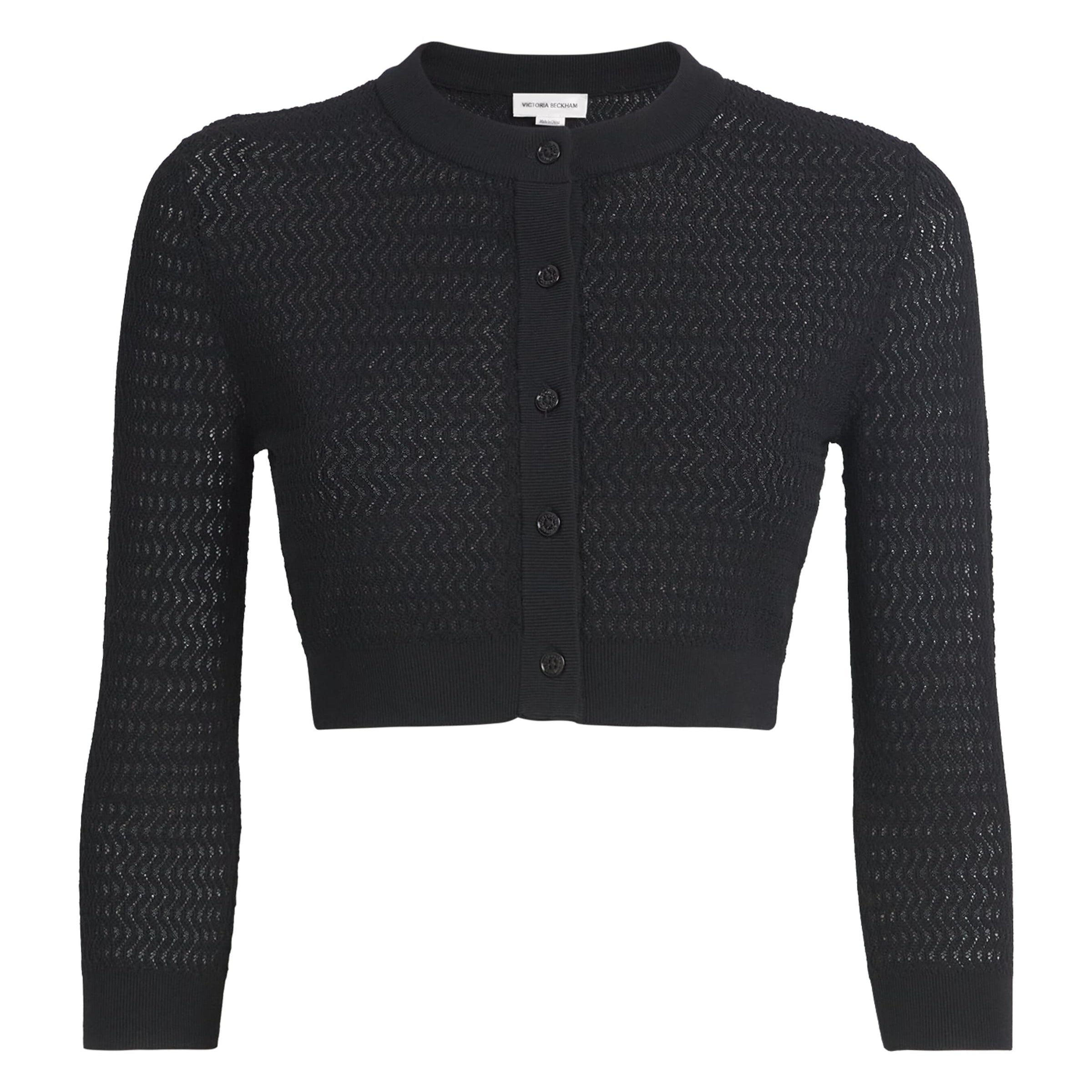 Victoria Beckham Black Cropped Round-Neck Cardigan