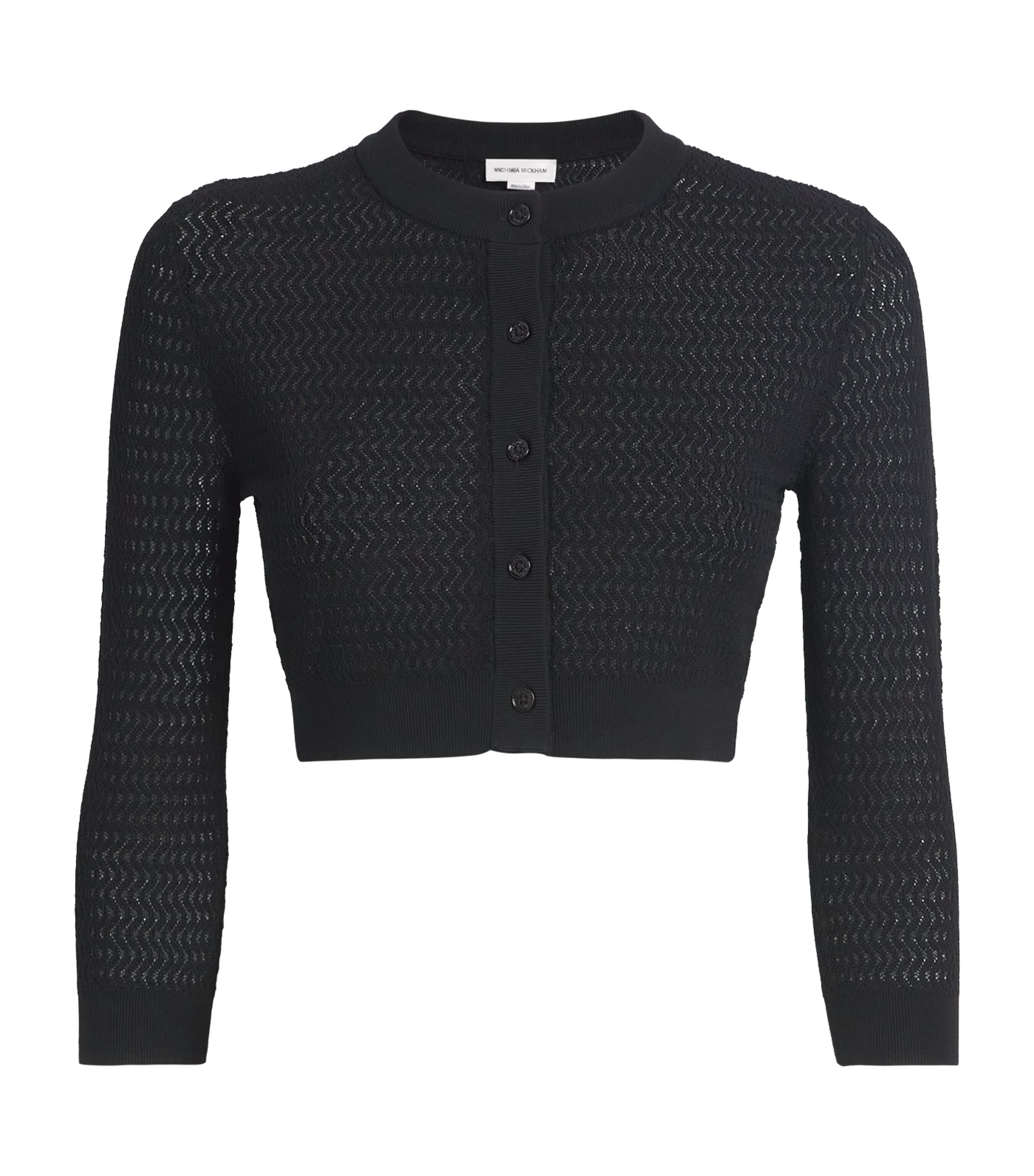 Victoria Beckham Black Cropped Round-Neck Cardigan