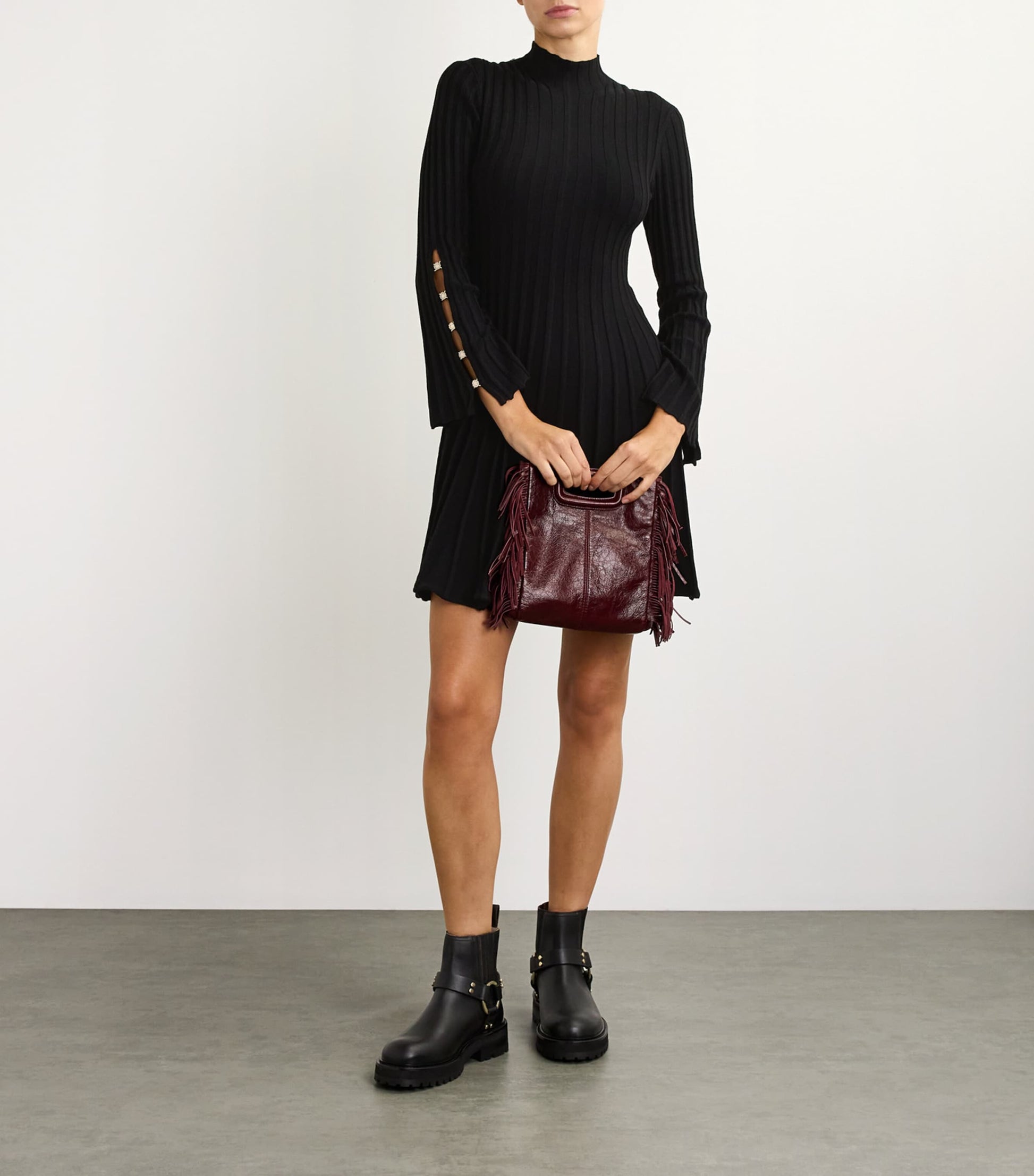 Maje Black High-Neck Knitted Mini Dress