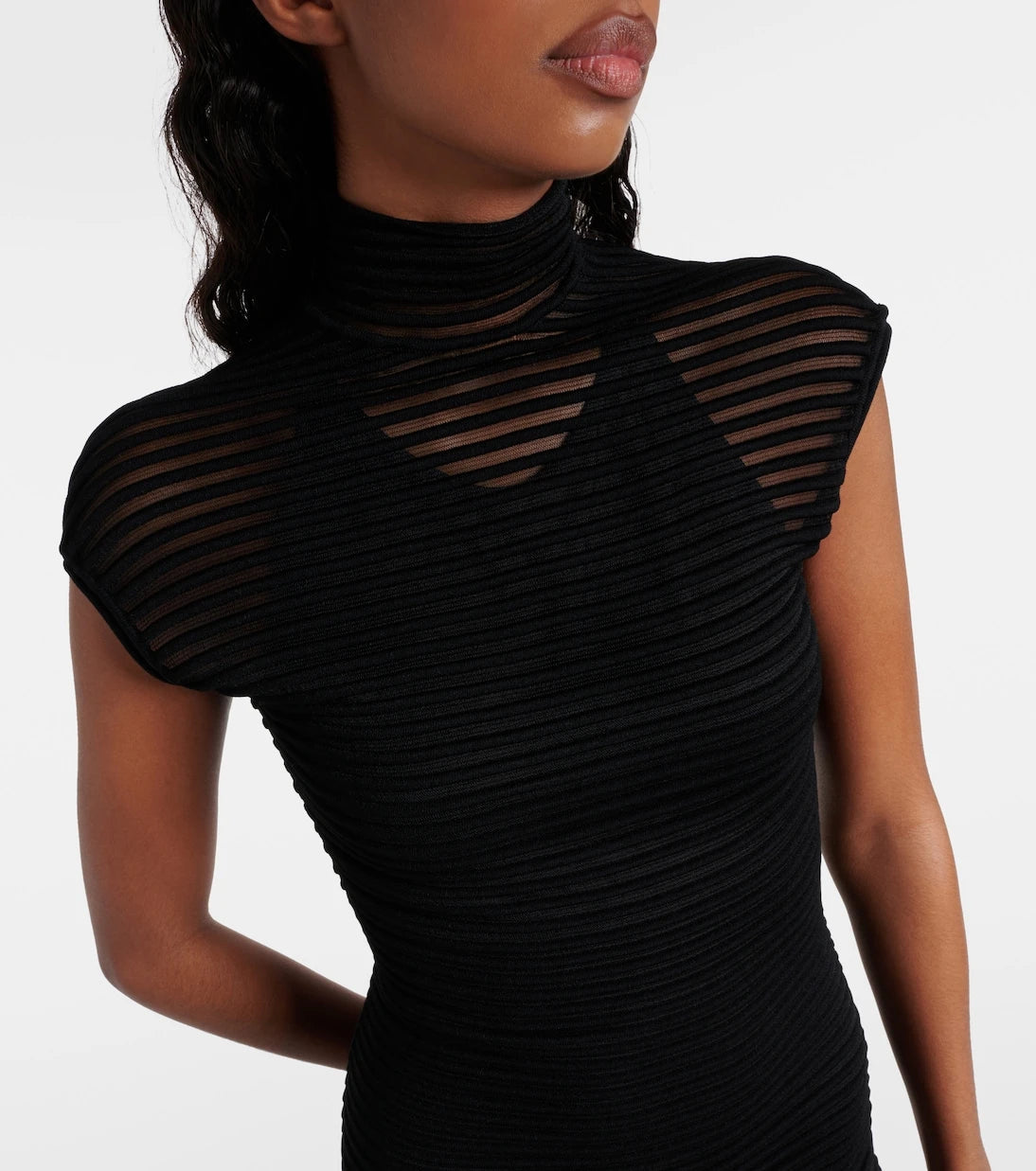 Alaïa - Striped crêpe-paneled gown