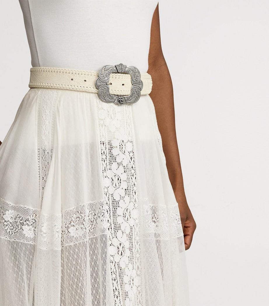 Ralph Lauren Collection White Leather Embellished Belt