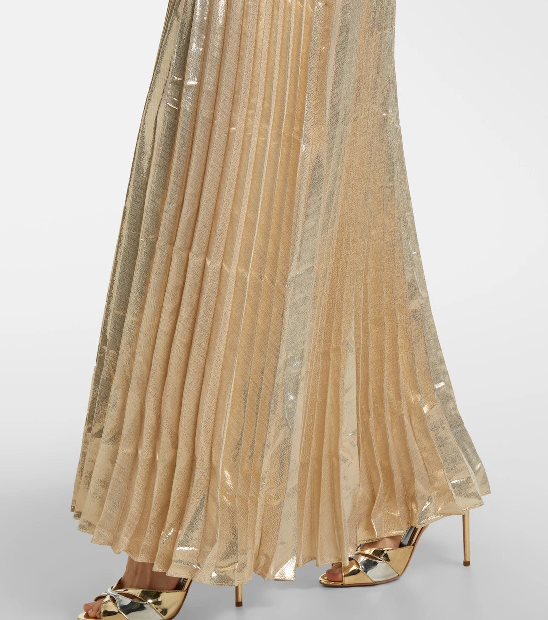 Self-Portrait - Ribbed-knit lamé plissé maxi dress