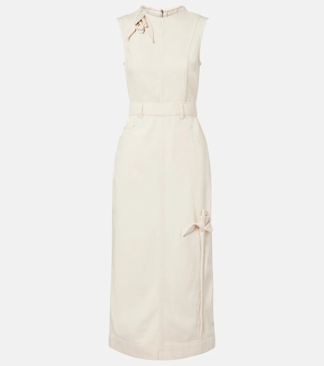 Erdem - Floral-appliqué denim midi dress