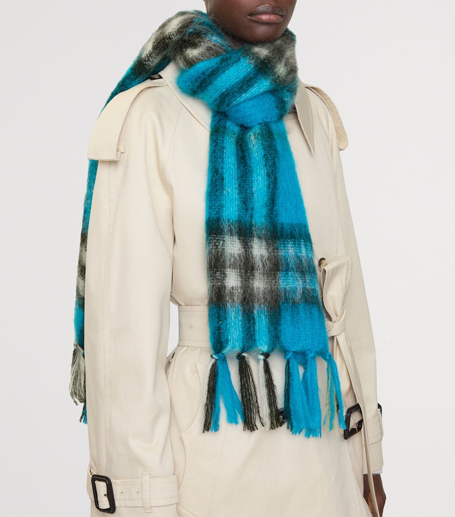 Blue Mohair-Wool Check Scarf