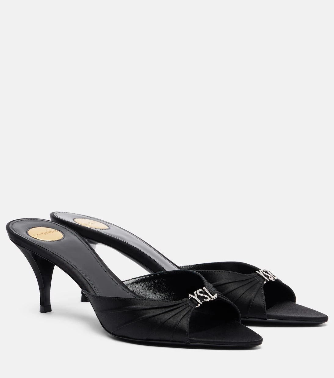 Saint Laurent - Jerry 60 embellished crêpe satin mules