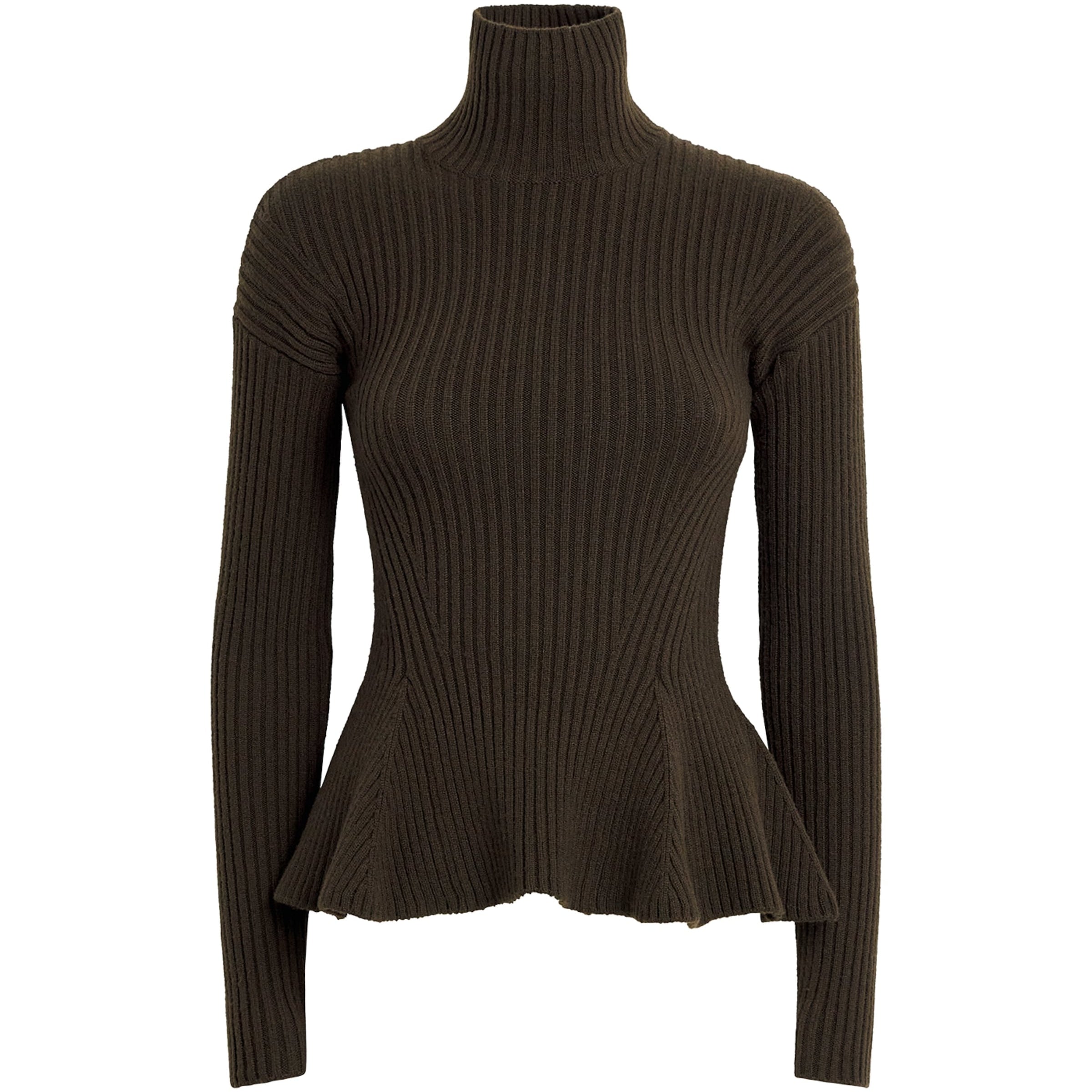 Green Wool-Blend Peplum Sweater