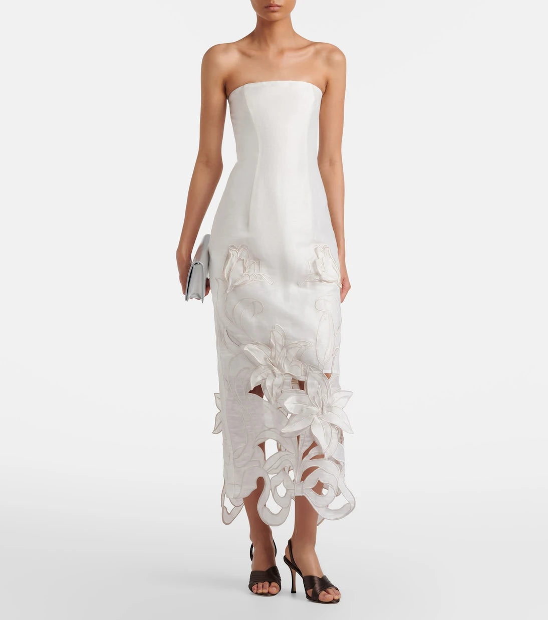 Leo Lin - Rayna floral-appliqué linen-blend bustier gown
