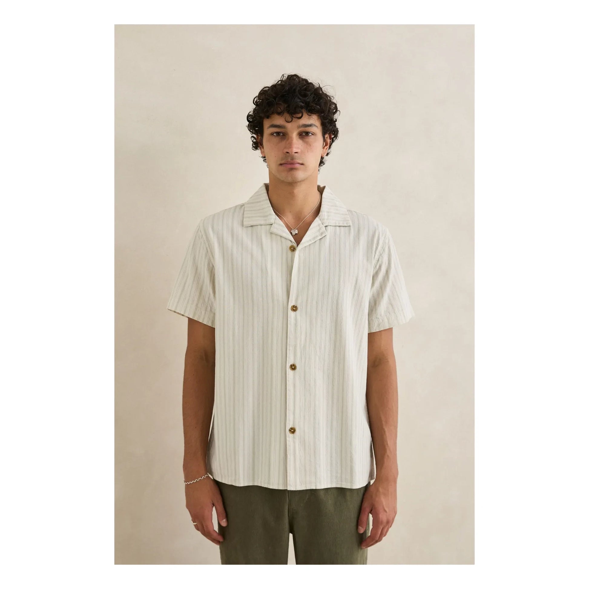 Rhythm - Striped Vacation Short Sleeve Shirt | Cream