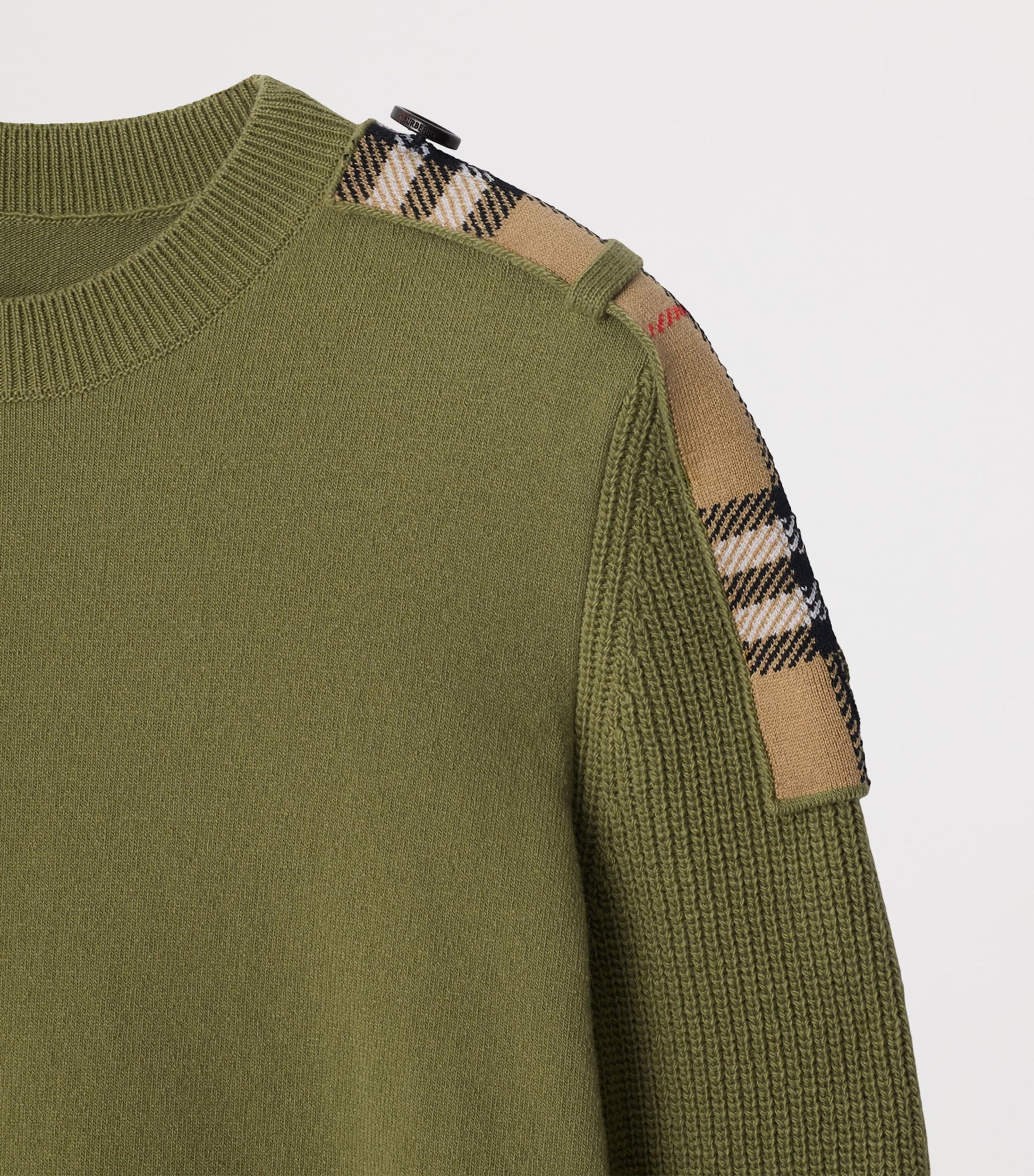 Green Wool-Cashmere-Blend Epaulette Sweater