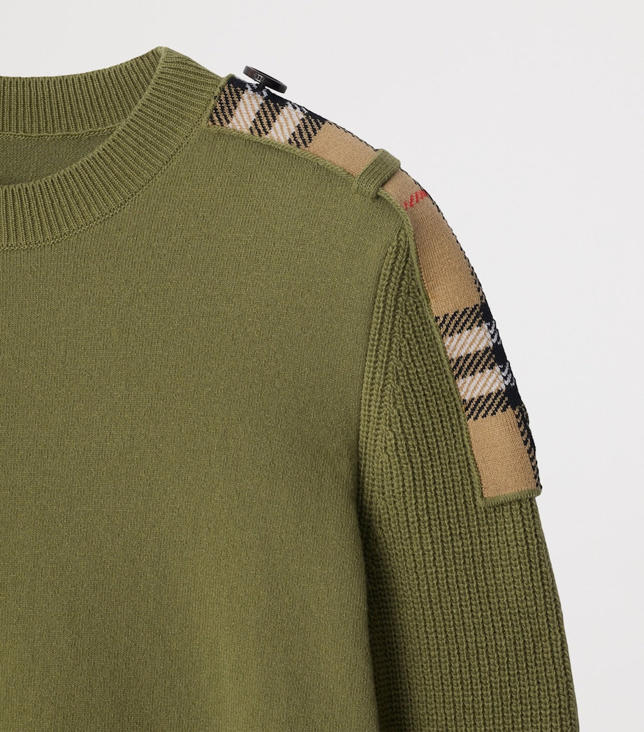 Burberry Green Wool-Cashmere-Blend Epaulette Sweater