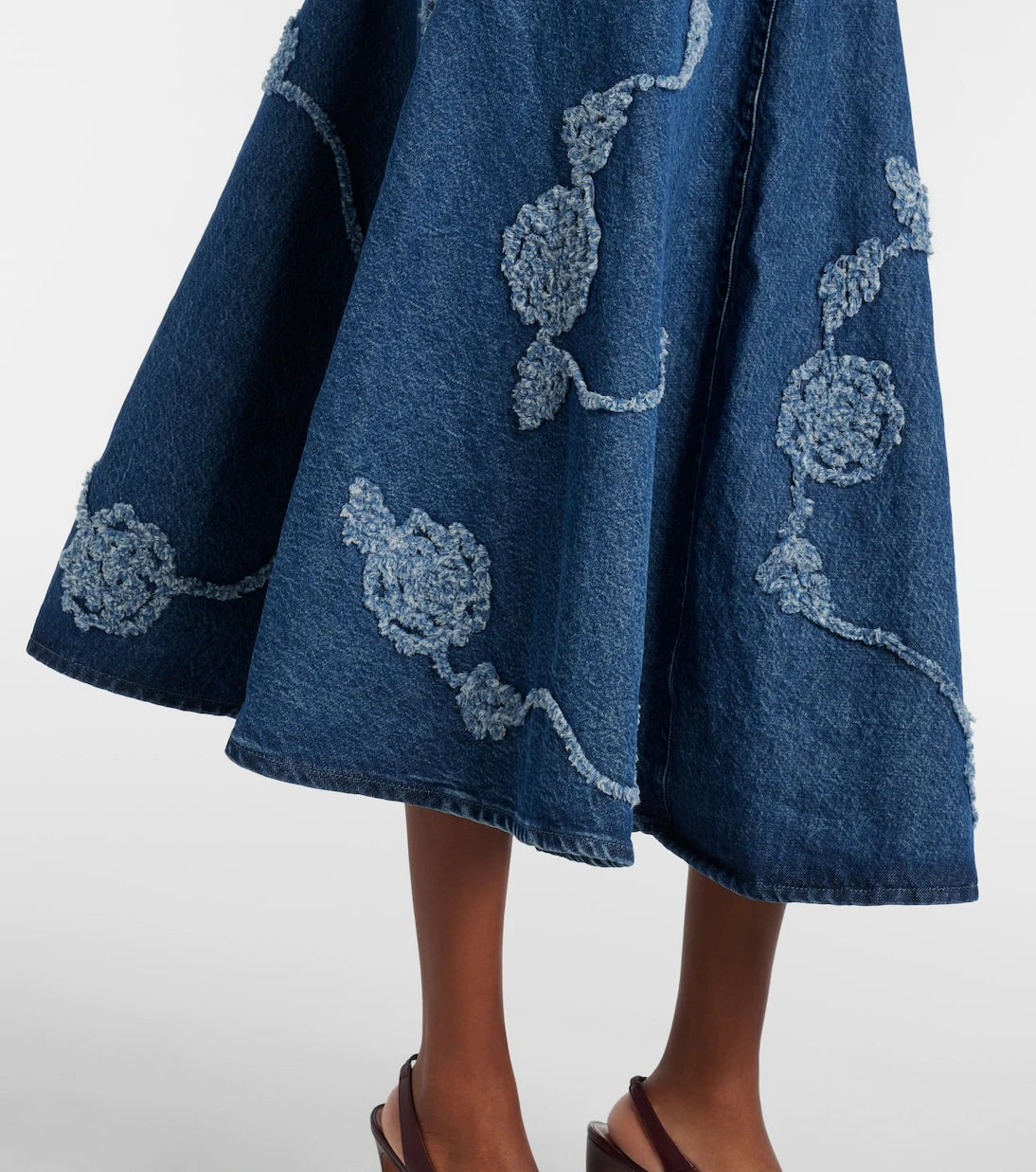 Rotate - Berty embroidered denim midi skirt