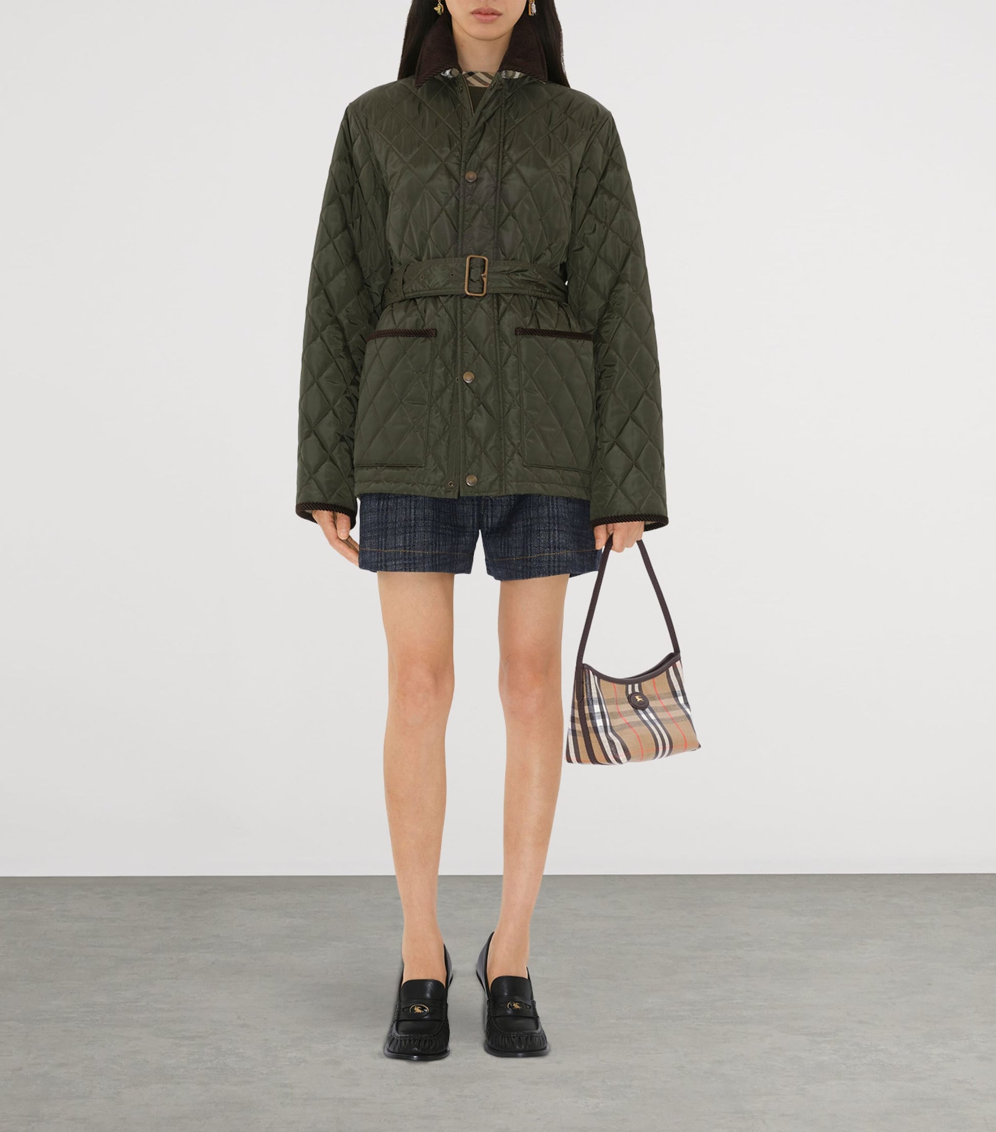 Beige Mini Check Shoulder Bag