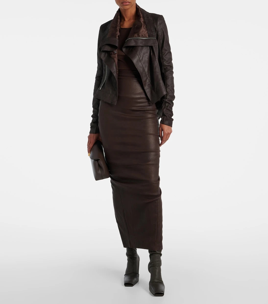 Rick Owens - Dirt Pillar leather and cotton maxi skirt