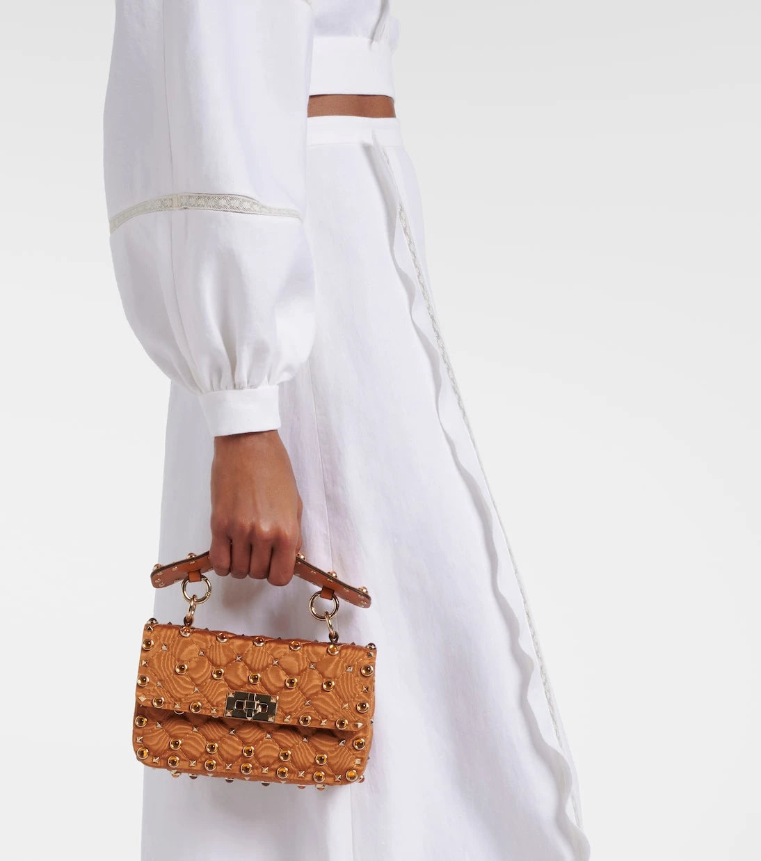 Valentino Garavani - Rockstud Spike Small moiré top-handle bag