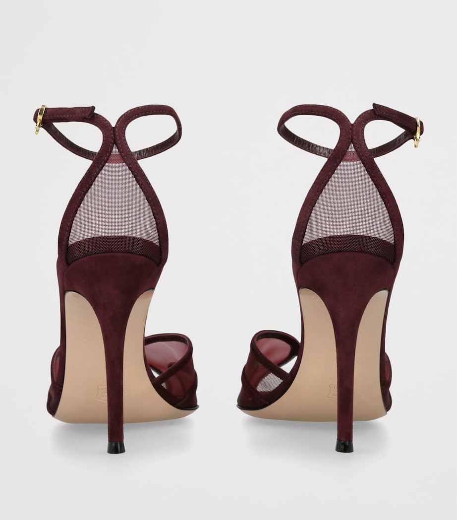 Gianvito Rossi Brown Suede-Mesh Peep-Toe Sandals 100
