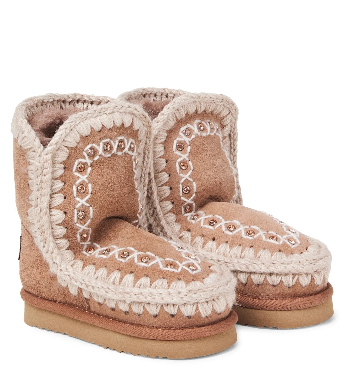 Mou Kids - Embroidered shearling-lined suede boots