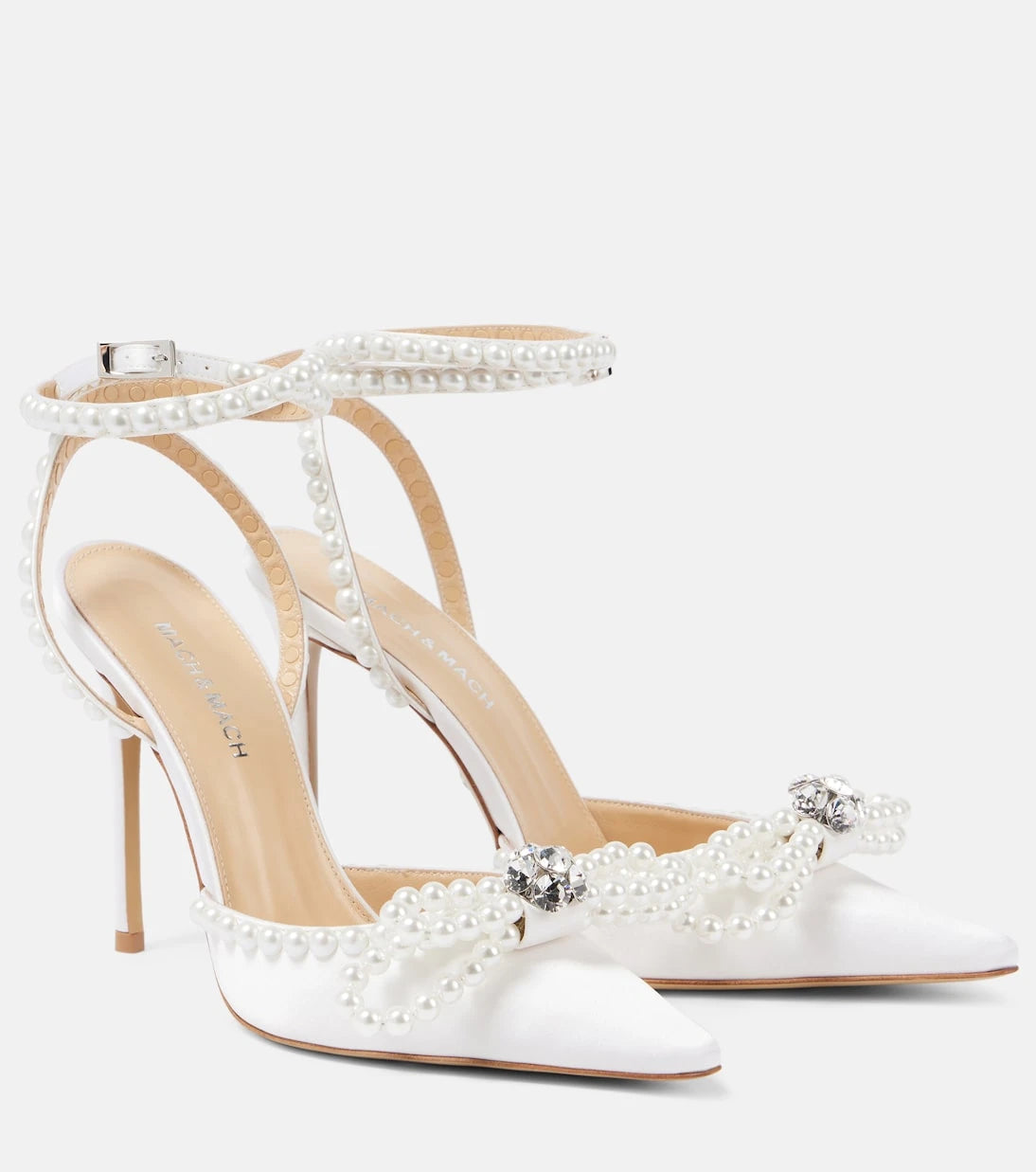 Mach & Mach - Double Bow embellished satin pumps