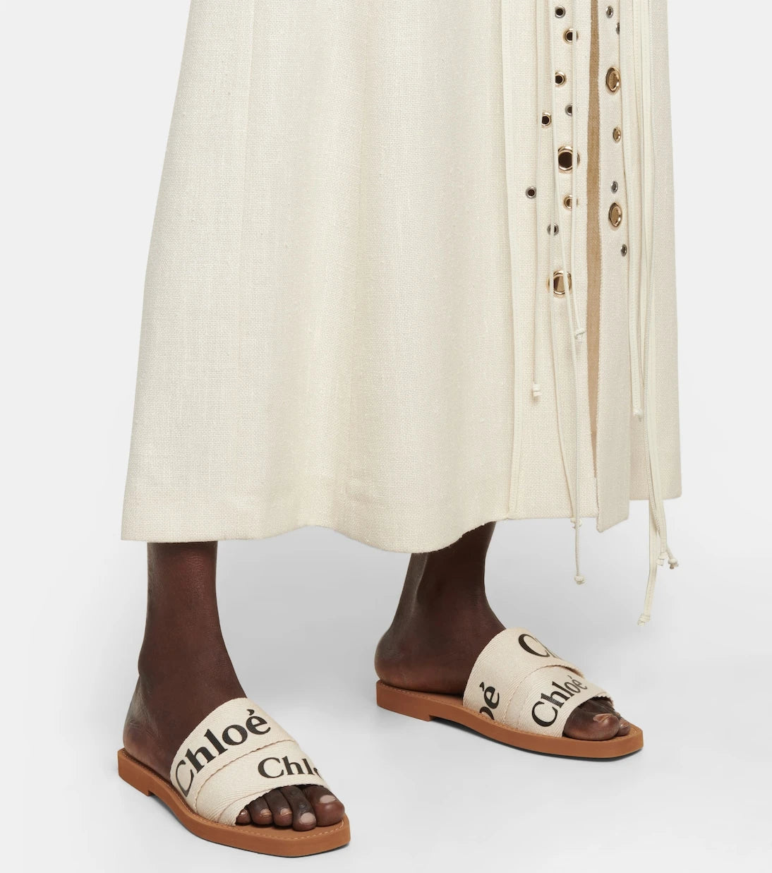 Chloé - Woody canvas slides