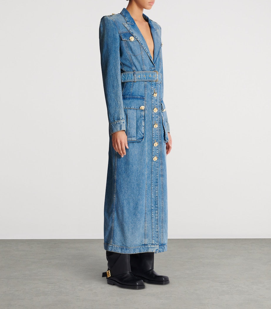 Blue Denim Belted Maxi Dress