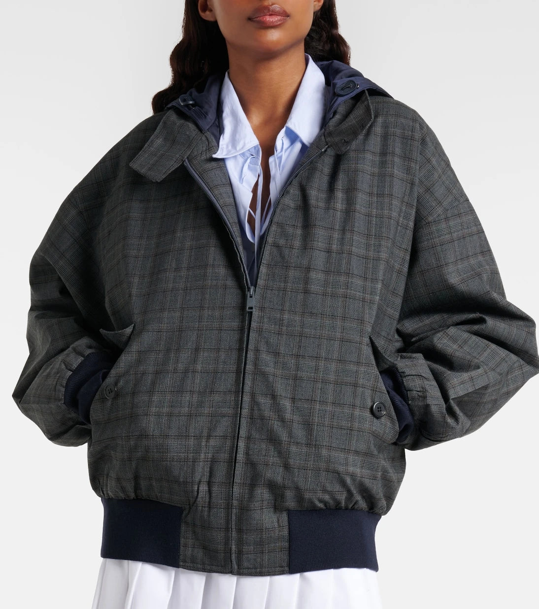 Prada - Checked hooded virgin wool jacket