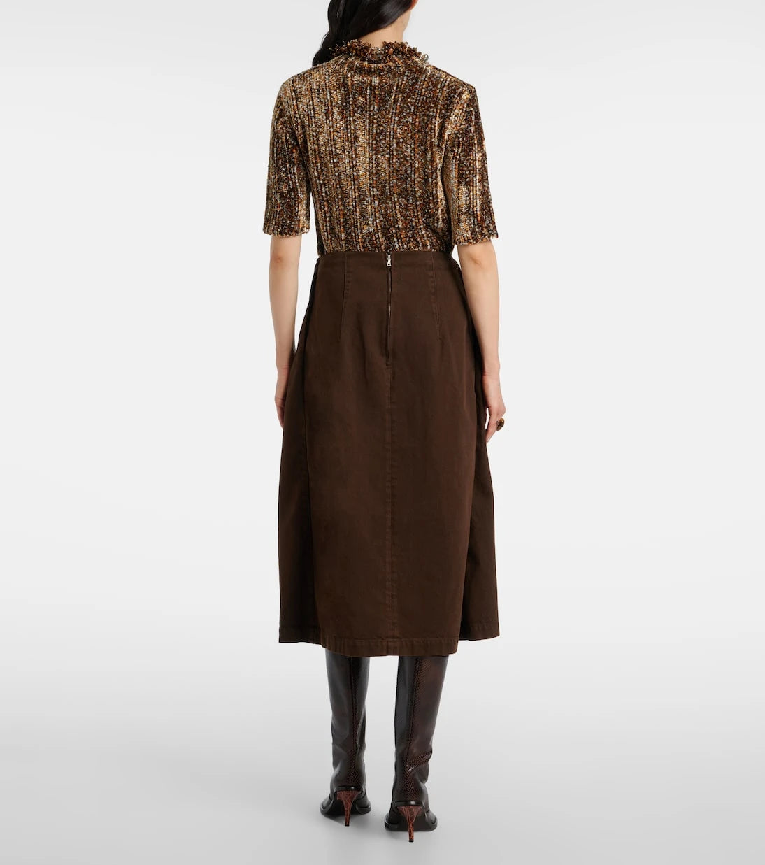 Dries Van Noten - Draped denim midi skirt