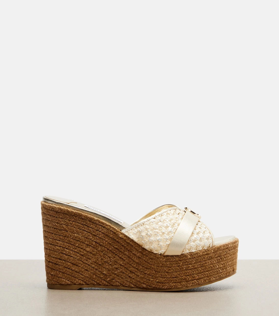 Jimmy Choo - Leda raffia-trimmed leather wedge espadrilles