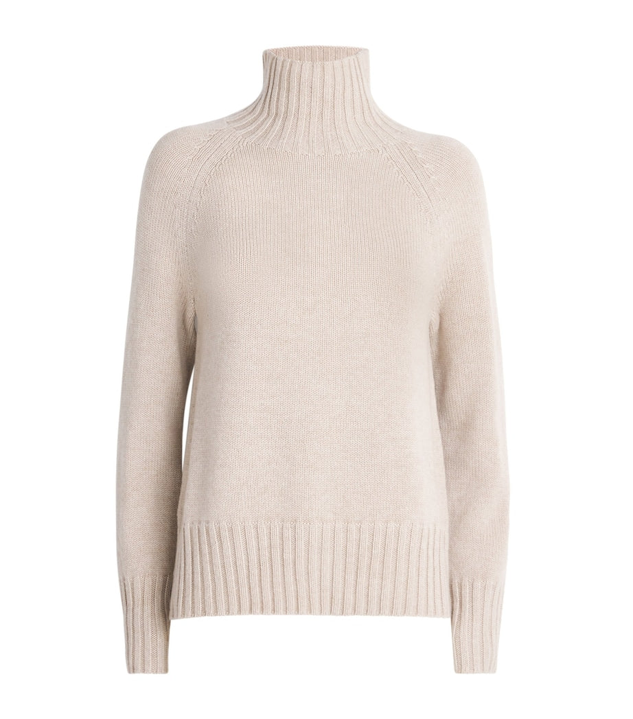 Max Mara Beige Wool-Cashmere Rollneck Sweater