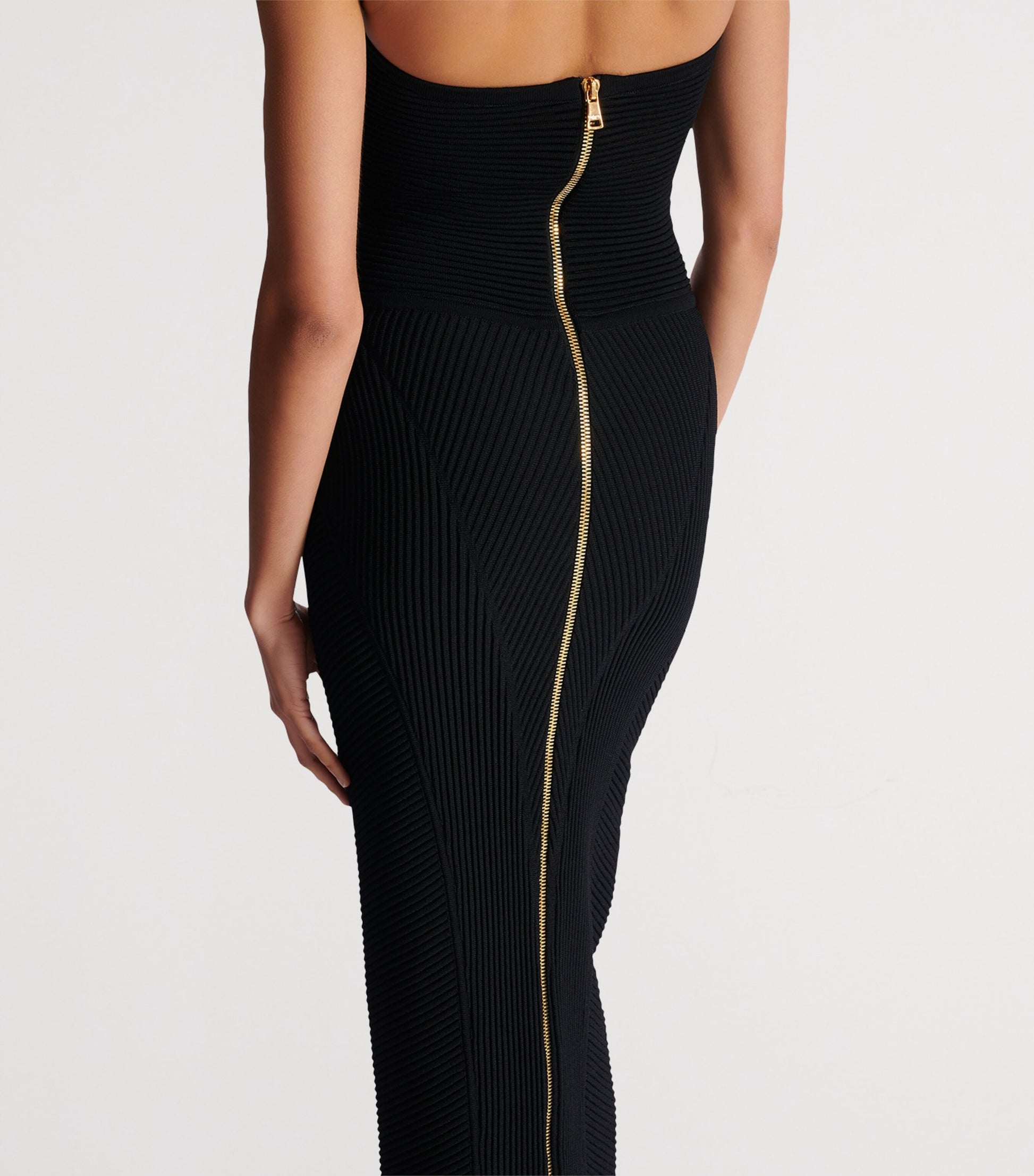 Balmain Black Knitted Strapless Maxi Dress