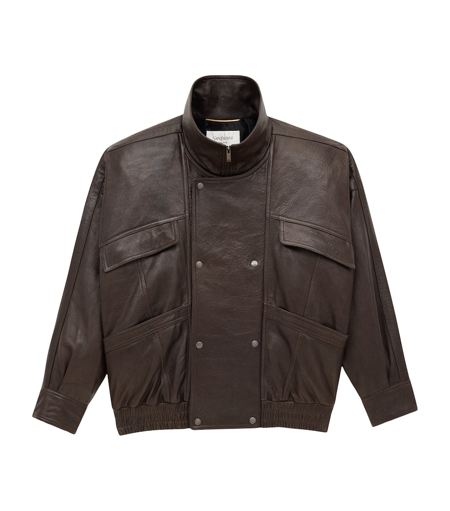 Brown Leather Bomber Jacket