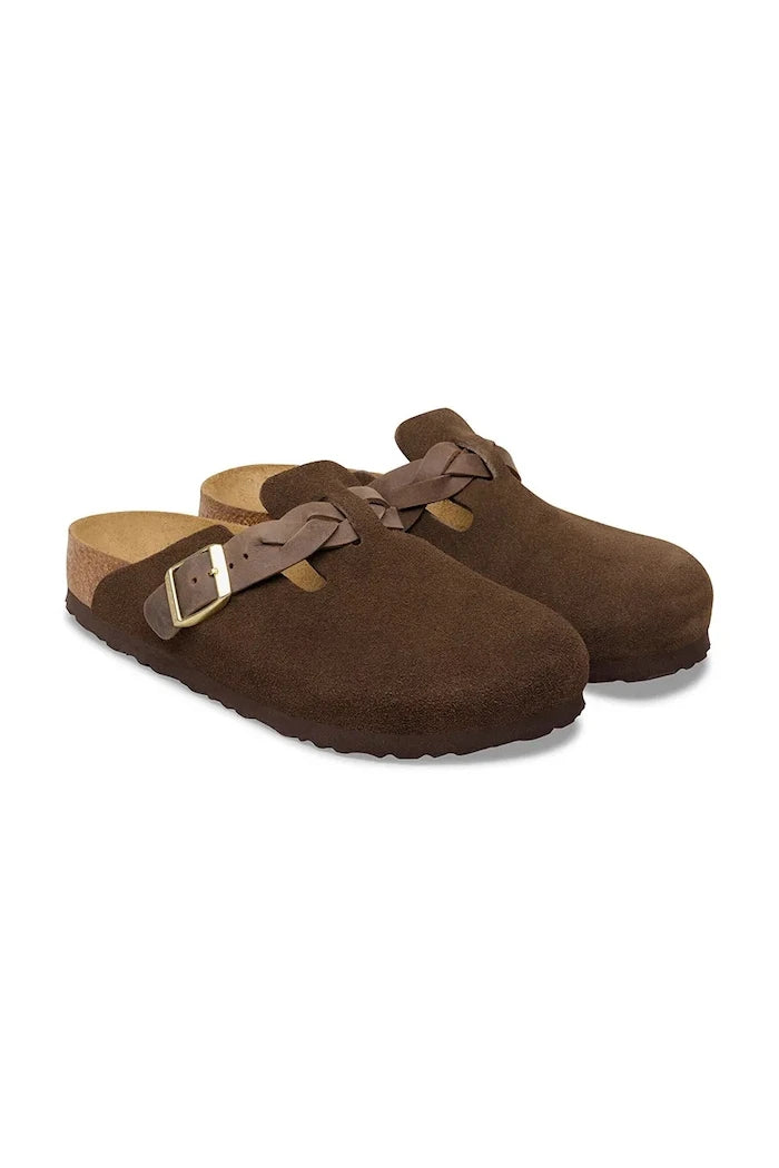 Birkenstock kadın süet terlik sabo Boston Braided