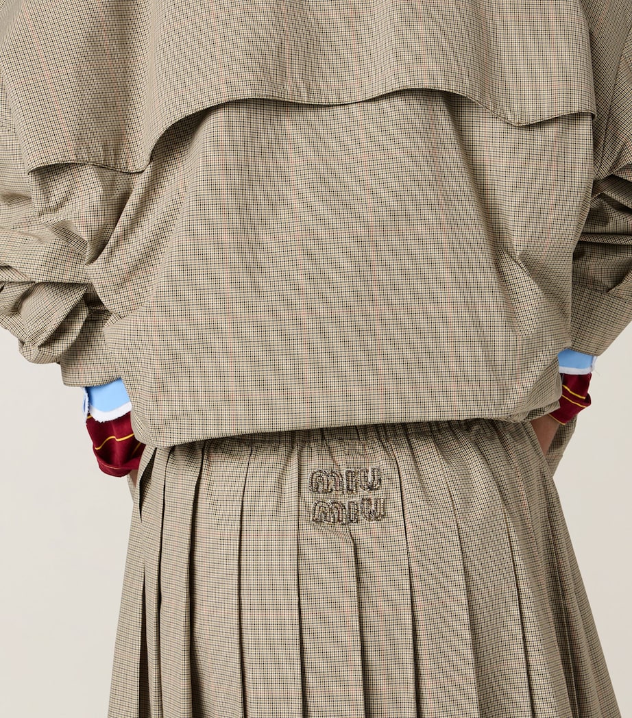 Miu Miu Green Cotton-Blend Pleated Midi Skirt