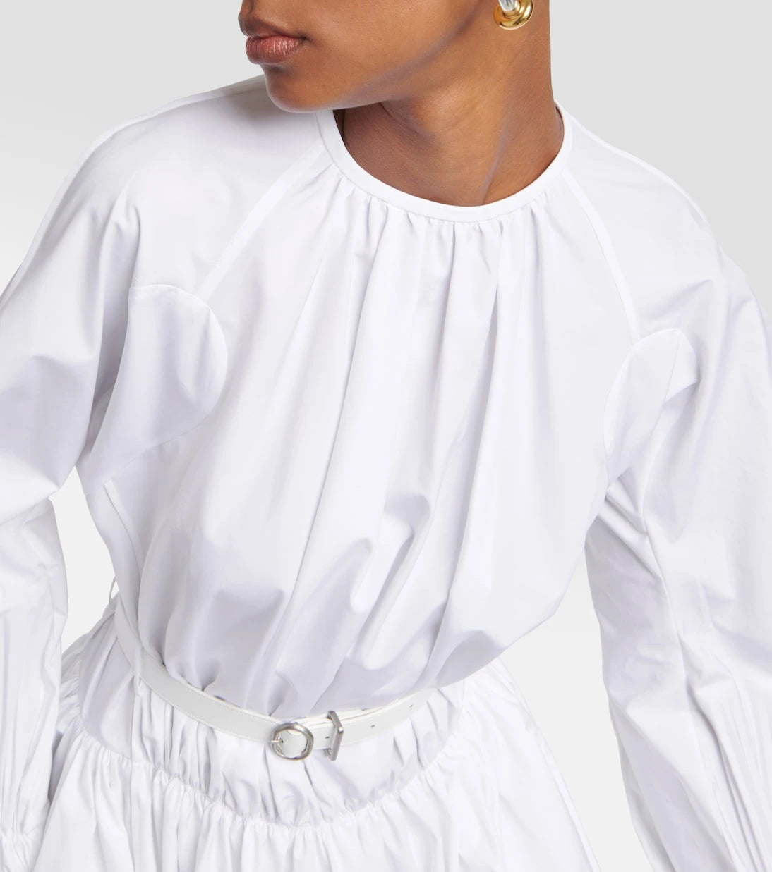 Jil Sander - Leather-trimmed cotton poplin minidress