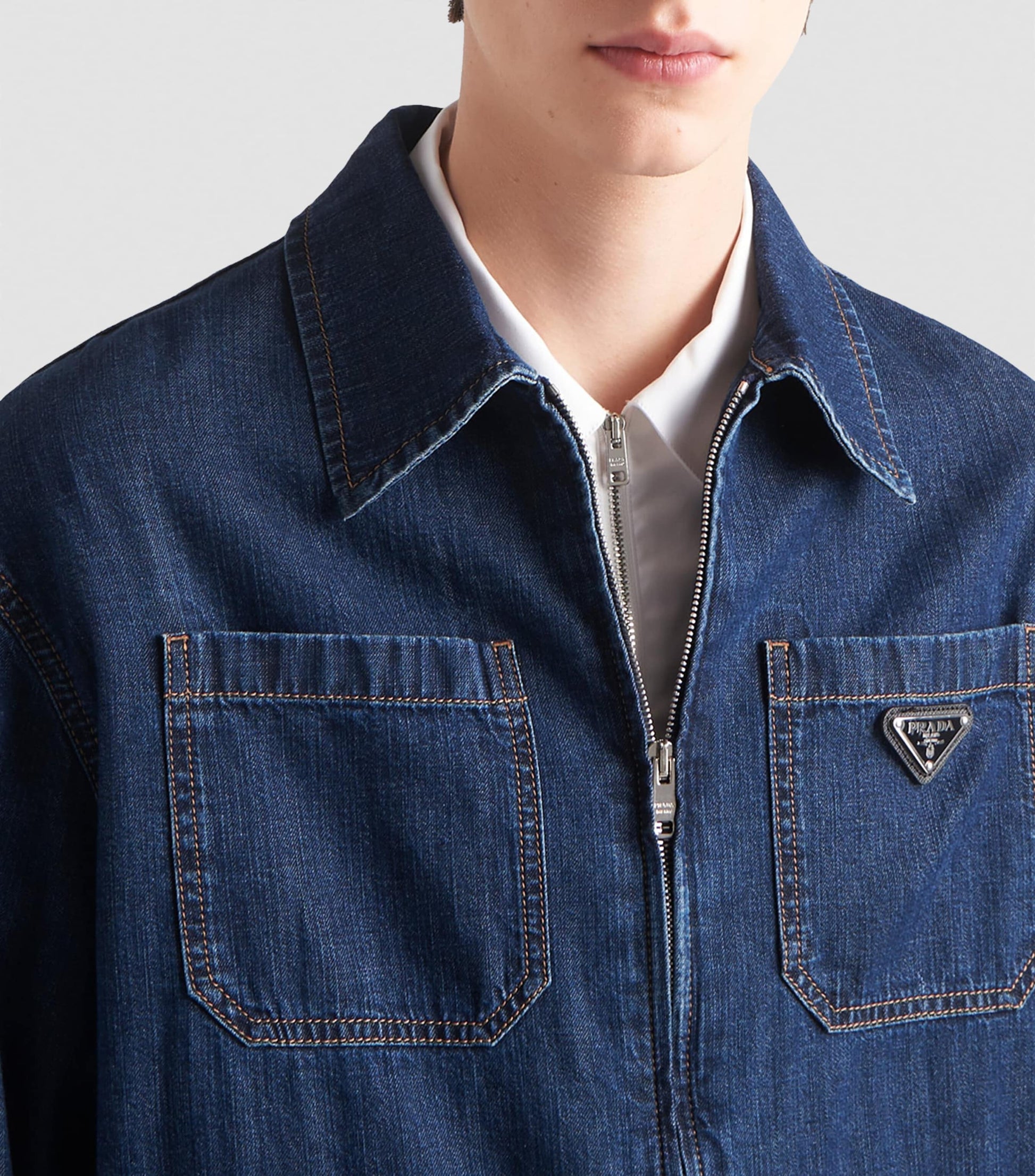 Prada Blue Logo-Plaque Denim Jacket