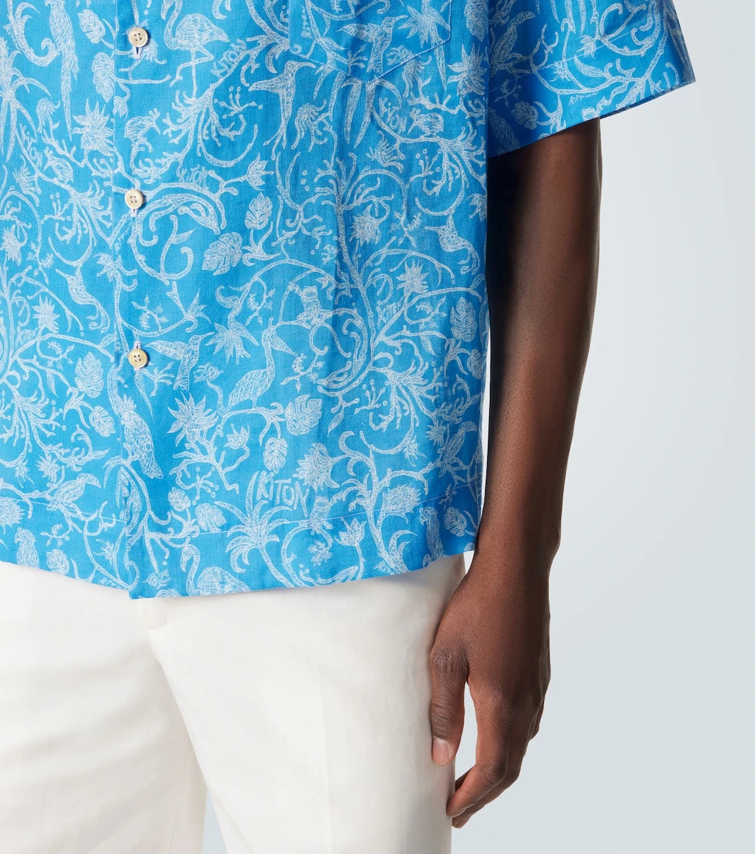 Kiton - Printed linen bowling shirt