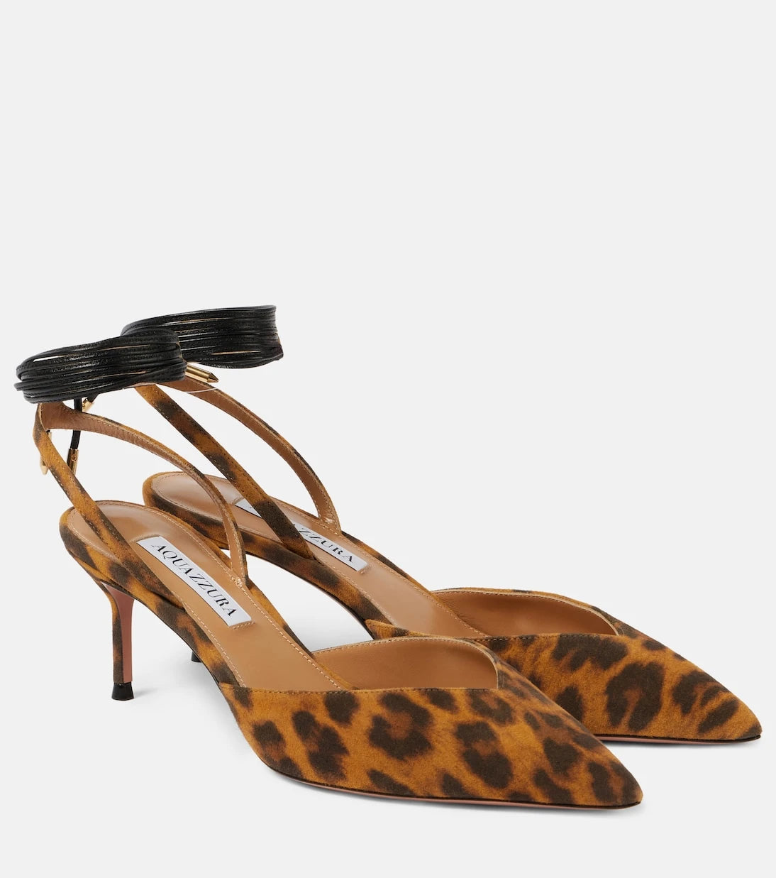 Aquazzura - حذاء مفتوح من الخلف بنقشة جلد الحيوان وكعب عالٍ