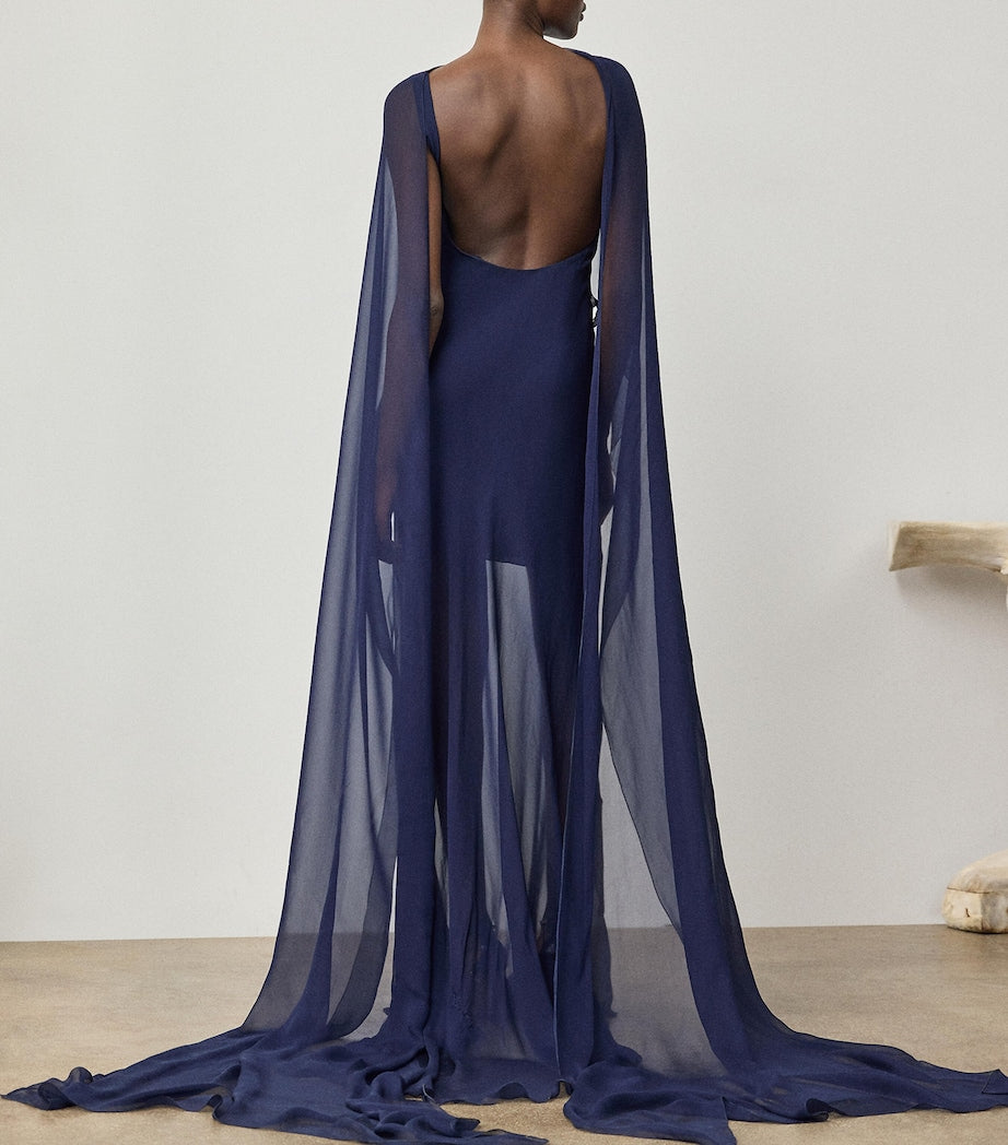 Ralph Lauren Collection Navy Silk Georgette Dylon Dress