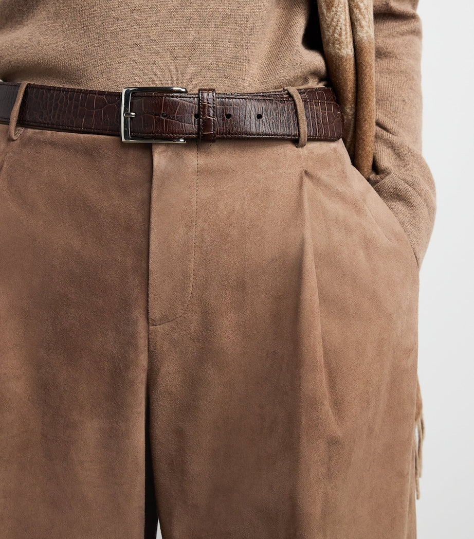 Brown Suede Lambskin Wide-Leg Trousers