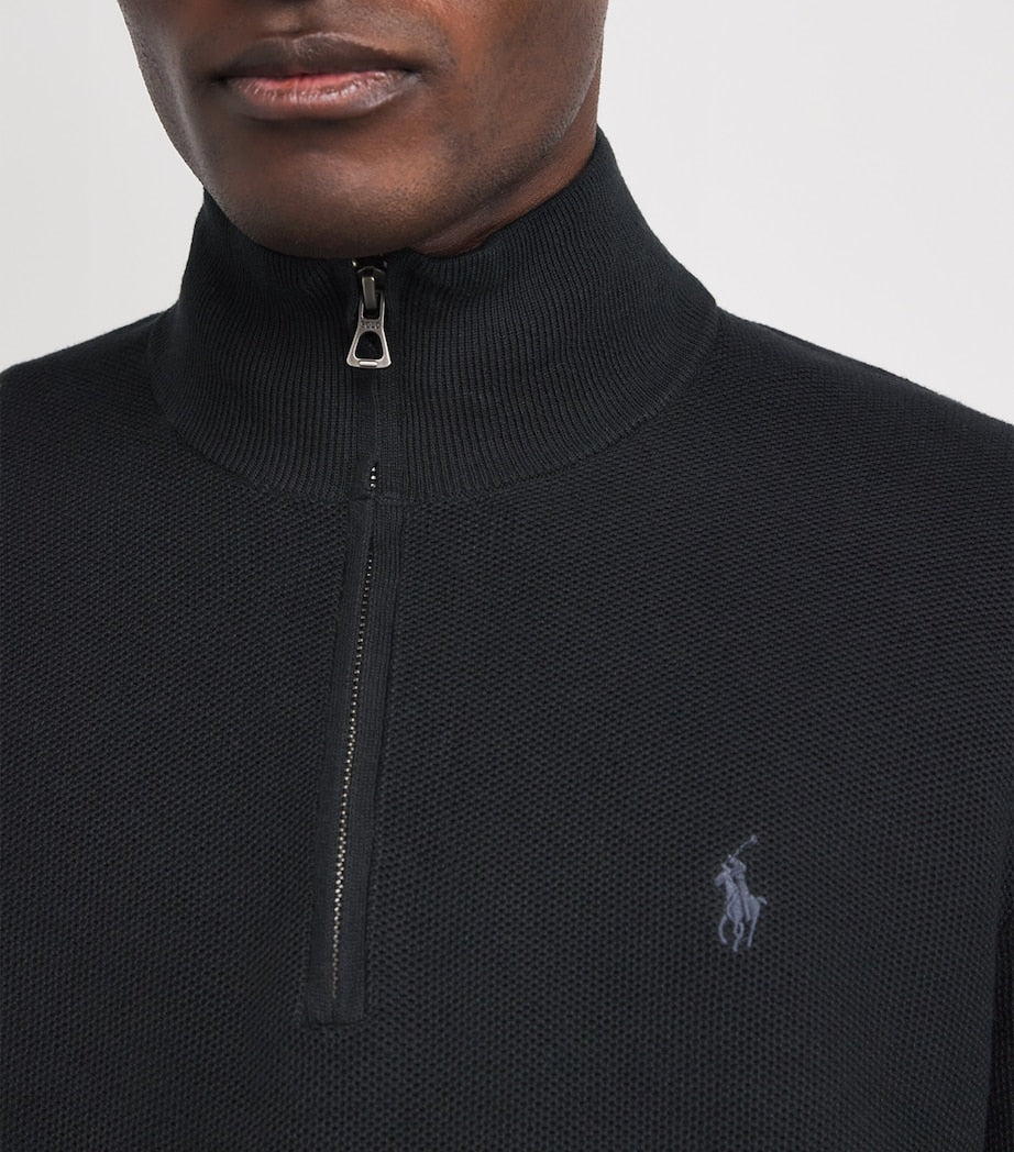 Black Cotton Half-Zip Sweater