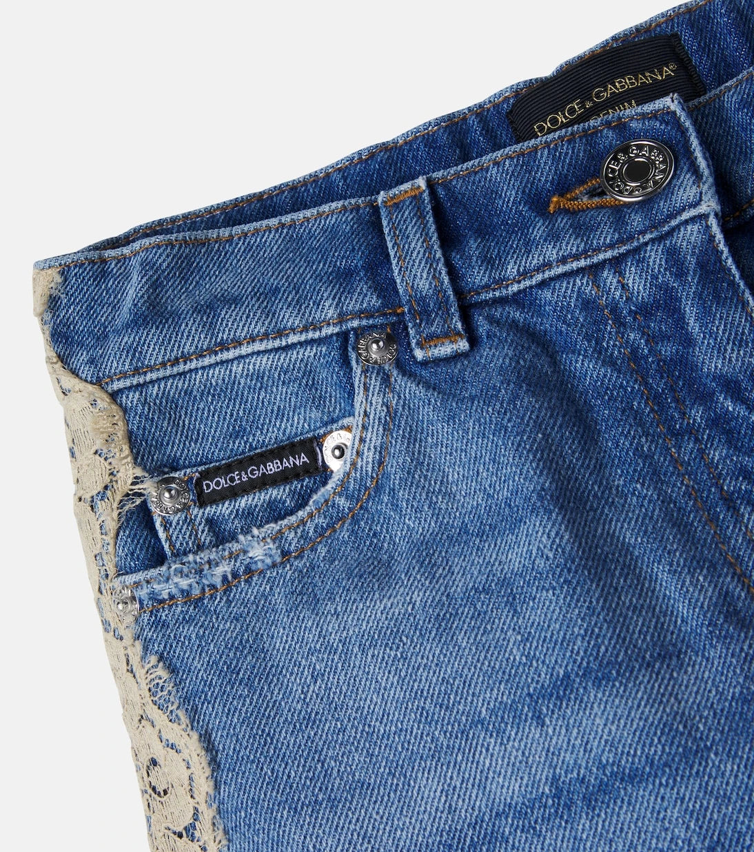 Dolce&Gabbana Kids - Lace-trimmed straight jeans