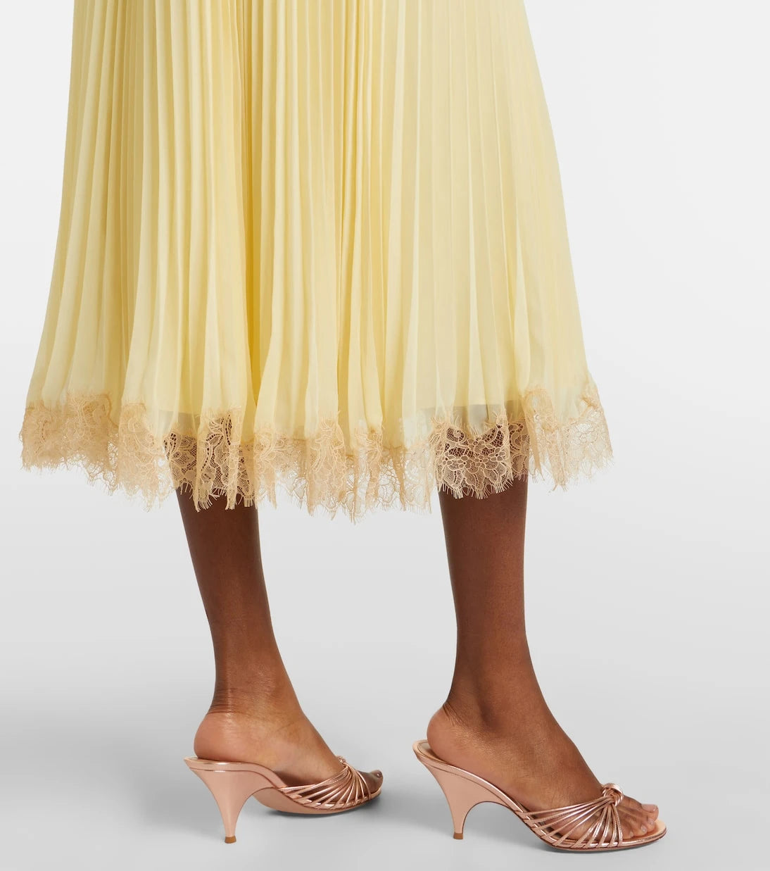 Self-Portrait - Lace-trimmed pleated midi dress