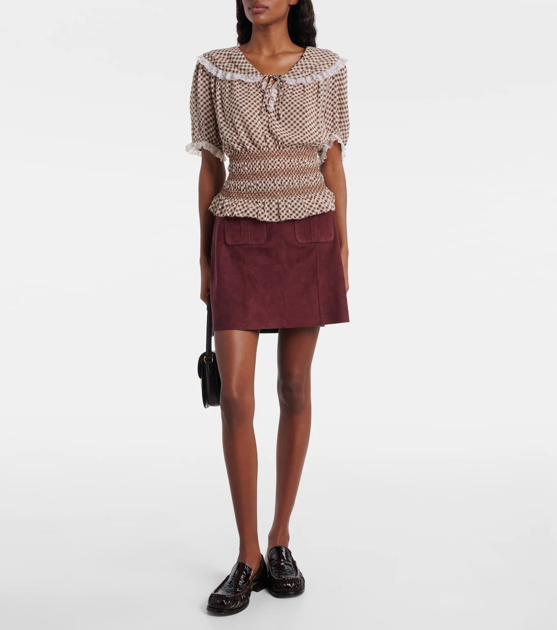 Rixo - Britt gingham shirred crêpe top