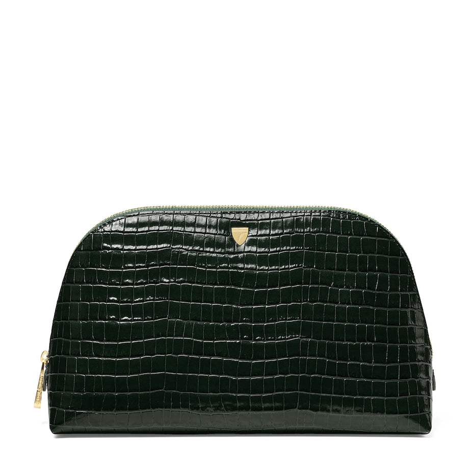 Large Leather Croc-Embossed Cosmetic Case