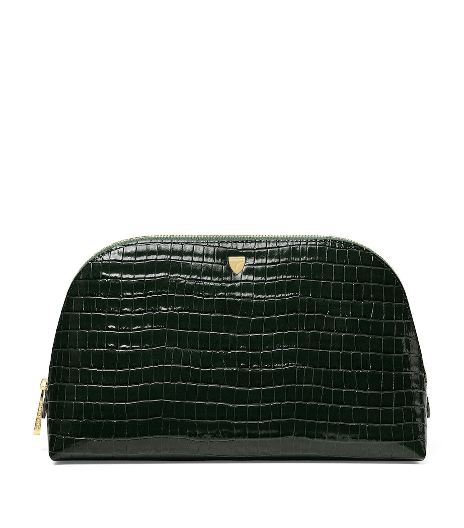 Large Leather Croc-Embossed Cosmetic Case