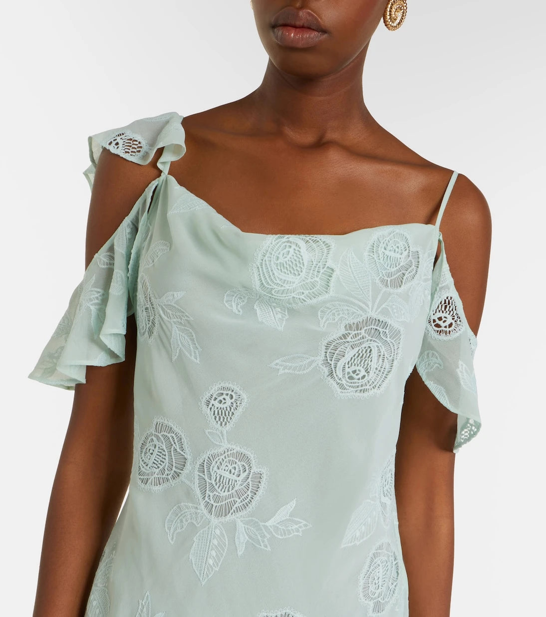 Self-Portrait - Embroidered ruffled georgette maxi dress