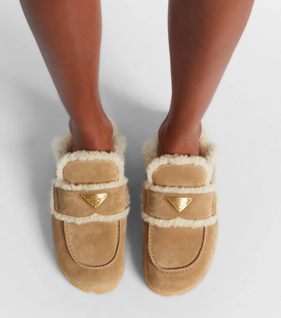 Prada - Shearling-lined suede mules