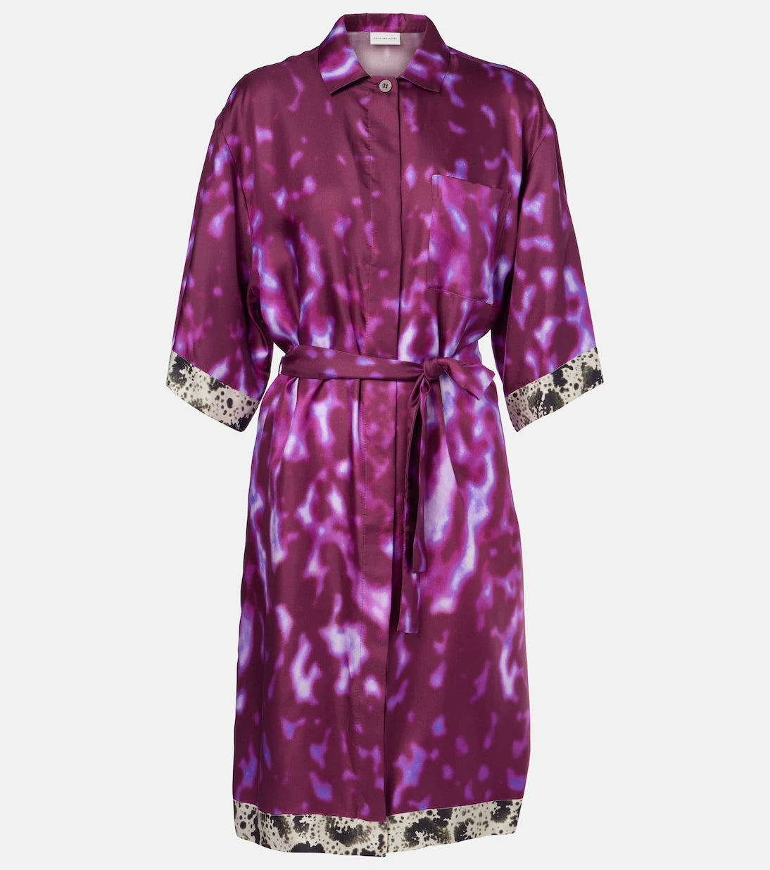 Dries Van Noten - Belted printed silk shirt dress