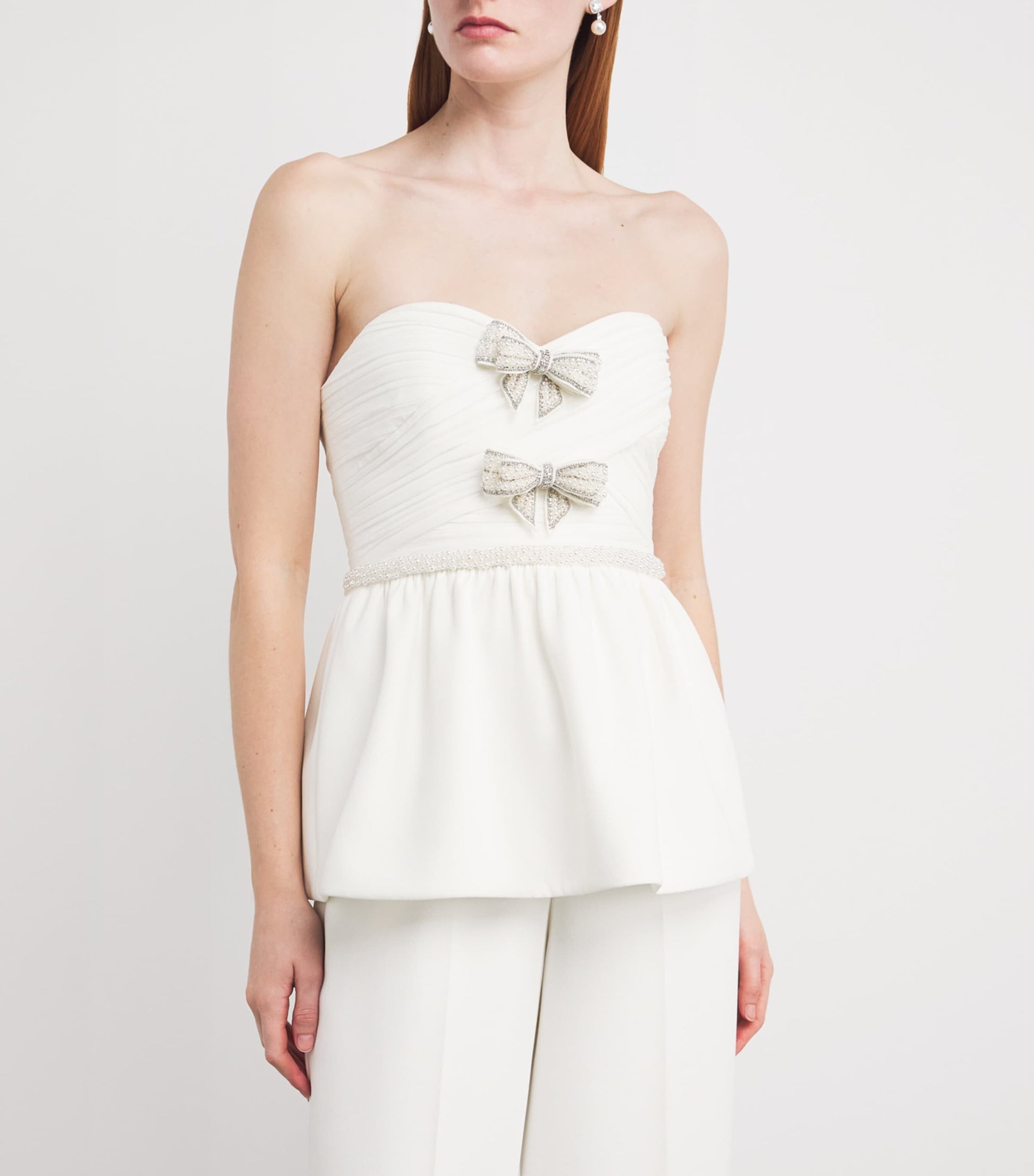 Self-Portrait White Organza Bow Peplum Jumpsuit