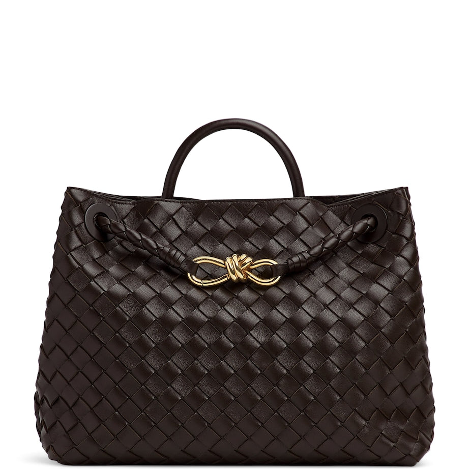 Grey Leather Andiamo Top-Handle Bag